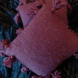 Set of 2 Shiraleah Pink Mohair Look Throw Pillows - 15" x 15"